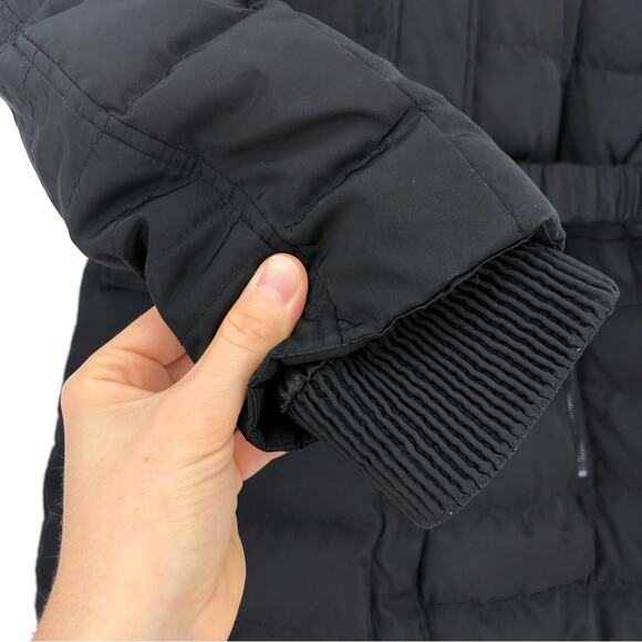 JONES NEW YORK Belted Puffer Jacket Faux Fir Trim Black M - Picture 7 of 14